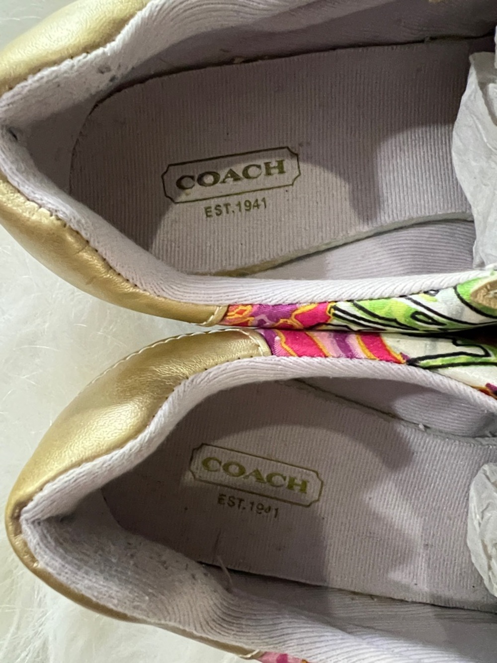 🌹🌺🌻🪷COACH Gold Floral Lace-Up Sneakers - Pink, Green, Gold - Picture 6 of 7
